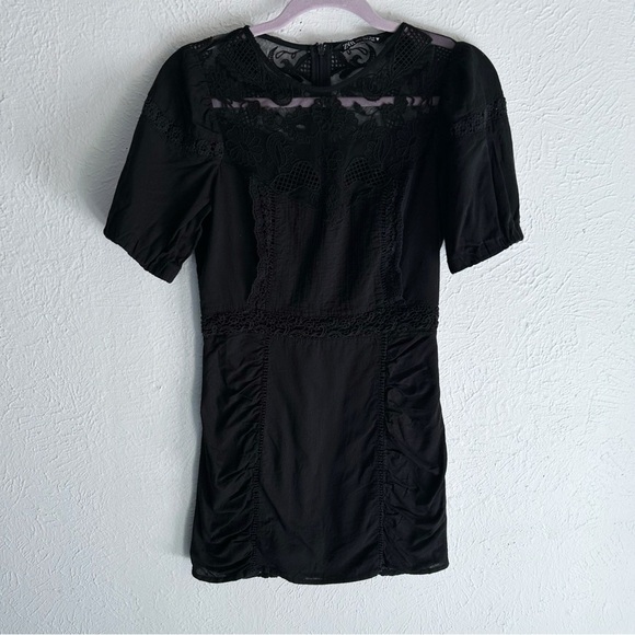 Zara Lace Mini Dress Puff Sleeves Black Sz Small Whimsigoth - Picture 2 of 6